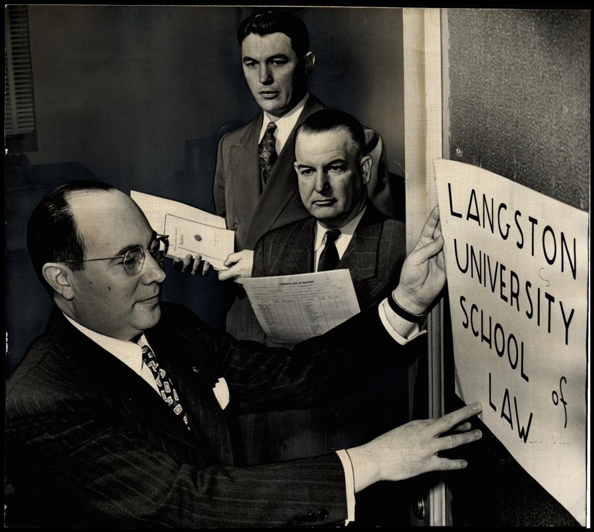 Copy of fig 11.2 Hanging of Langston University Law School Sign by Dean Jerome E. Hemry 1948 copy