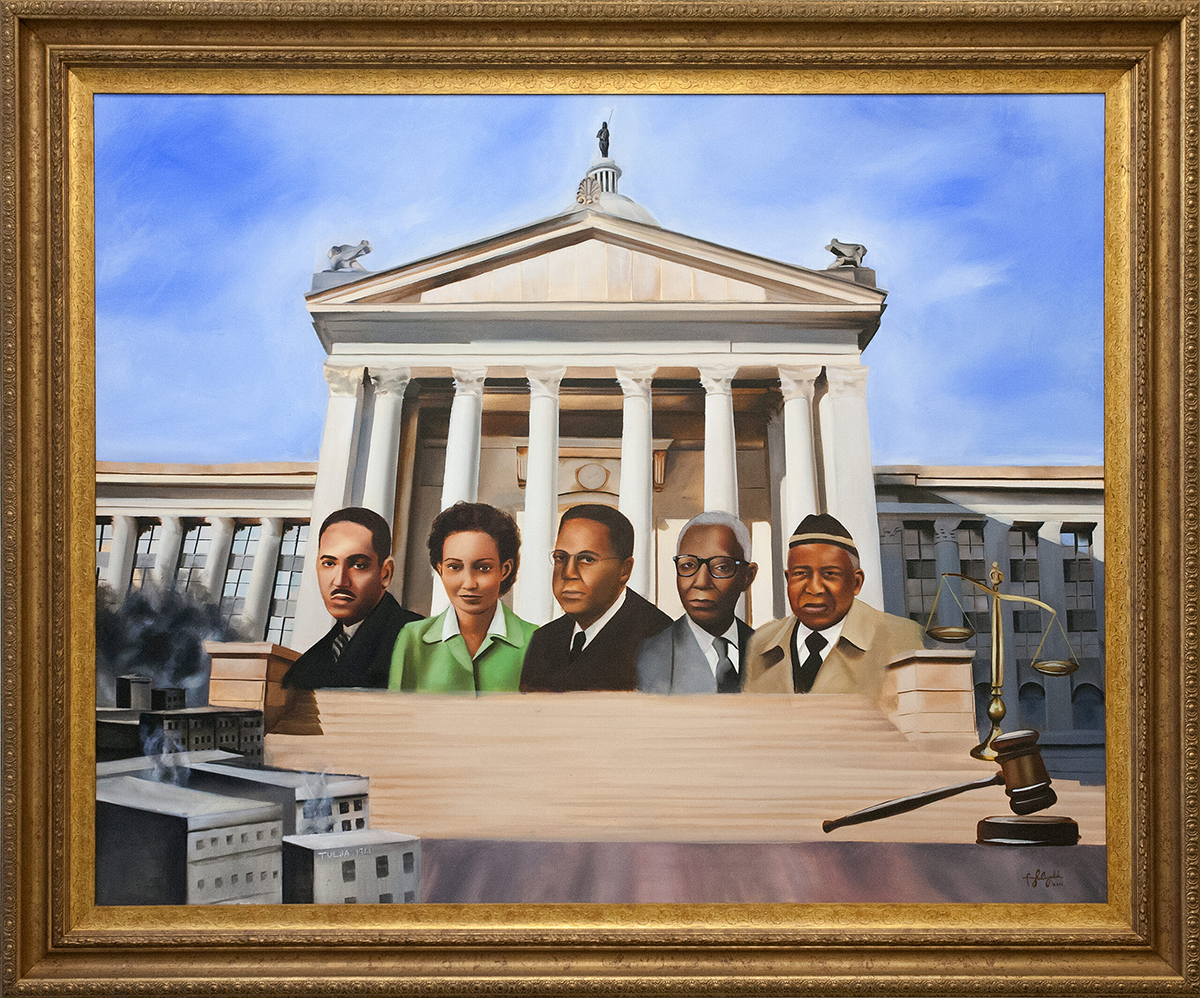 Copy of fig 11.6 Thurgood Marshall Ada Louis Sipuel Fisher Amos T. Hall Buck Colbert Franklin Otis Clark by Tatyana Fazlalizadeh copy
